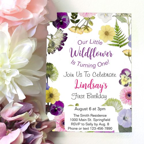 Little Wildflower Themed Birthday Invitation