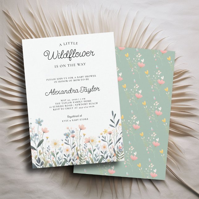 Little Wildflower Tiny Pastels Baby Girl Shower Invitation (little wildflower baby girl shower invitation cottage garden watercolor pink teal pastel cute sweet)