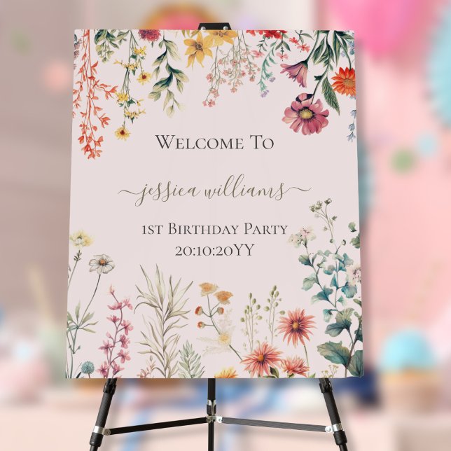 Little Wildflower Turning One 1st Birthday Welcome Foam Board (Creator Uploaded)