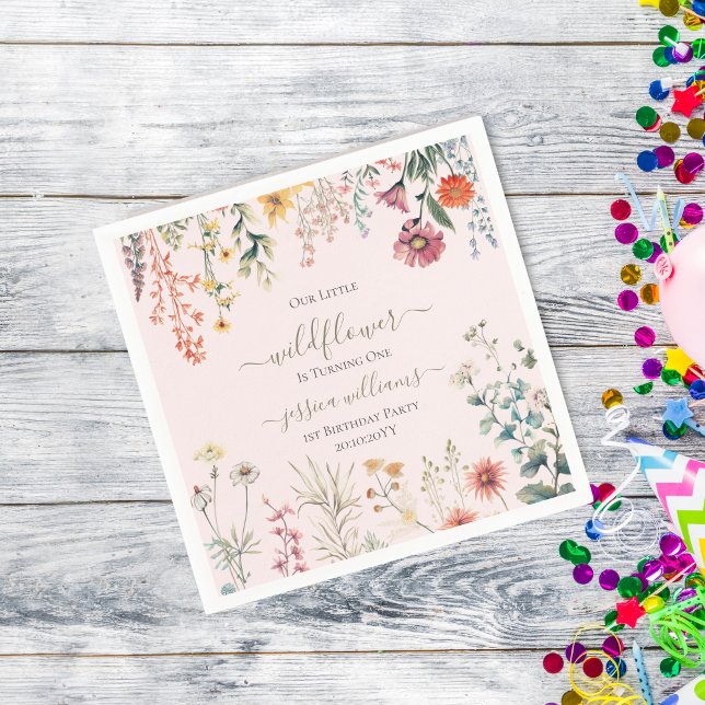 Little Wildflower Turning One Pretty 1st Birthday  Napkins (Creator Uploaded)