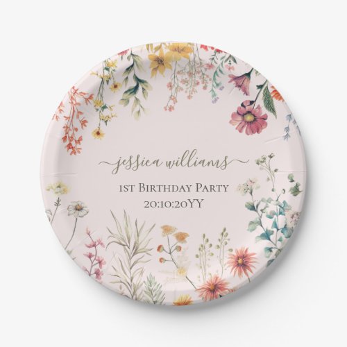 Little Wildflower Turning One Pretty 1st Birthday  Paper Plates