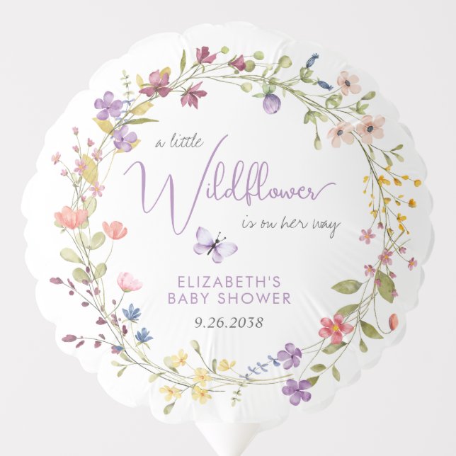 Little Wildflower Watercolor Baby Girl Shower Balloon (Front)