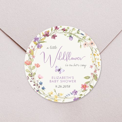 Little Wildflower Watercolor Baby Girl Shower Classic Round Sticker