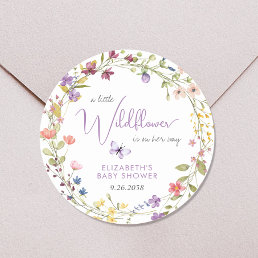 Little Wildflower Watercolor Baby Girl Shower Classic Round Sticker
