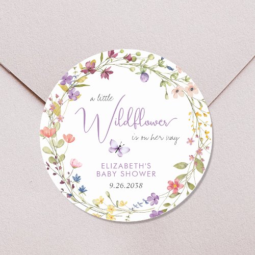 Little Wildflower Watercolor Baby Girl Shower Classic Round Sticker