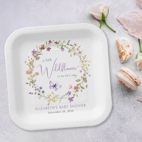 Little Wildflower Watercolor Baby Girl Shower Paper Plates
