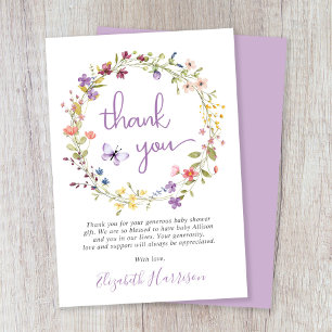 Little Wildflower Watercolor Baby Girl Shower Thank You Card