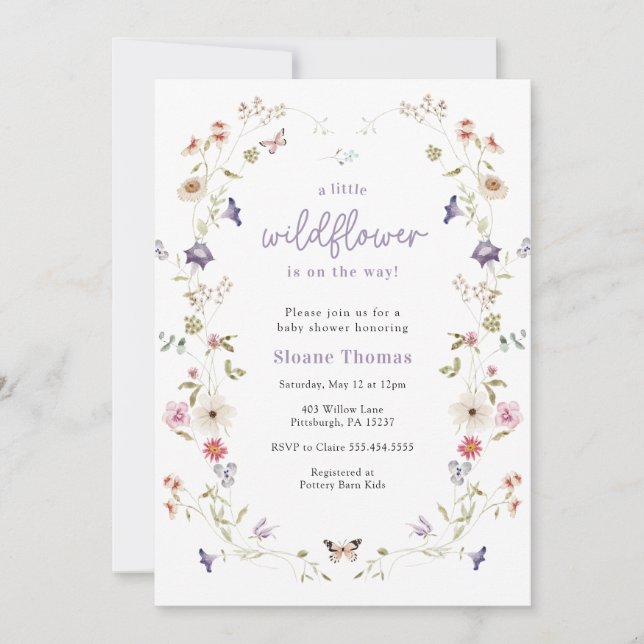 Little Wildflower Wreath Baby Shower Invitation (Front)