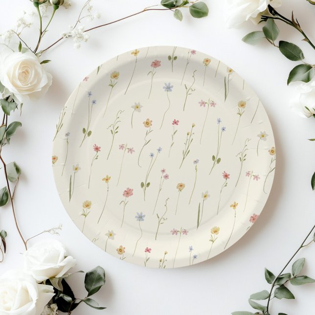 Little wildflower yellow Spring Bow Baby shower Paper Plates (Creator Uploaded)