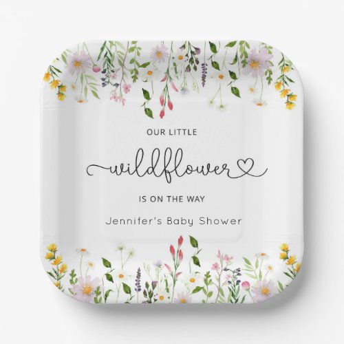 Little wildflowers is on the way baby shower paper plates