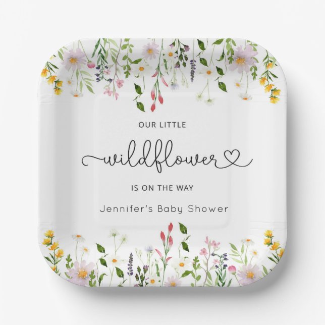 Little wildflowers is on the way baby shower paper plates (Front)