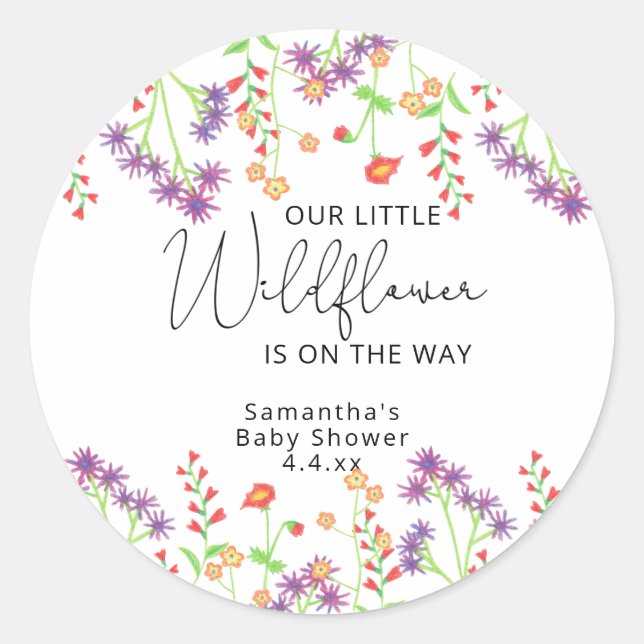 Little wildflowers is on the way classic round sticker (Front)