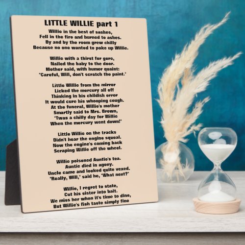 LITTLE WILLIE POEM part 1 Plaque