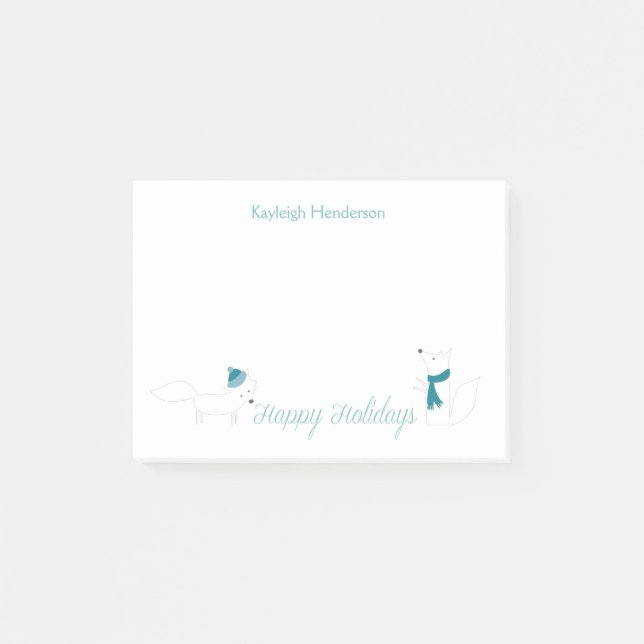 Little Winter Foxes Happy Holidays Personalized Post-it Notes (Front)