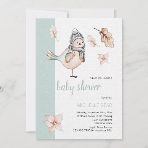 Little Winter Sparrow With Pom_pom Hat Invitation