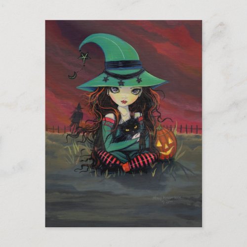 Little Witch and Black Cat Halloween Postcard