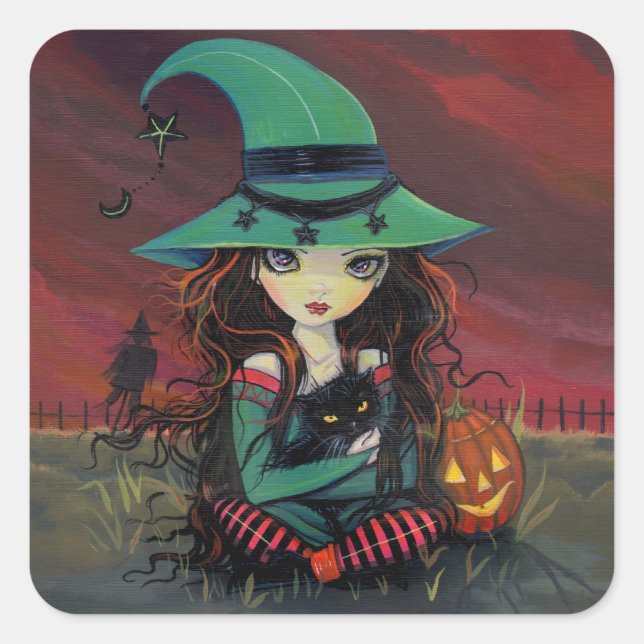 Little Witch and Black Cat Halloween Stickers (Front)