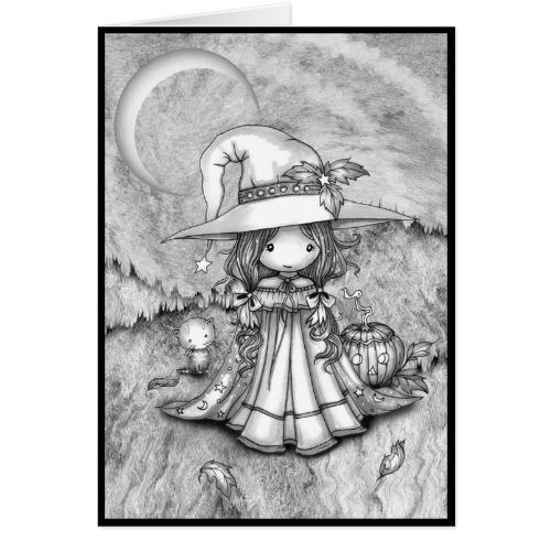 Little Witch and Cat Halloween Color Your Own Card