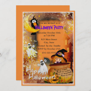 Little Witch And Ghost Party Invitation