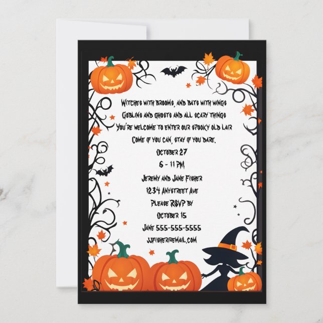 Little Witch and Jack-o-Lanterns Halloween Invitation (Front)