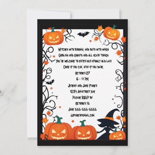 Little Witch and Jack_o_Lanterns Halloween Invitation