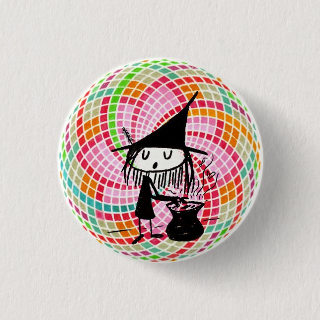 little witch and sacred geometry pinback button (Front)