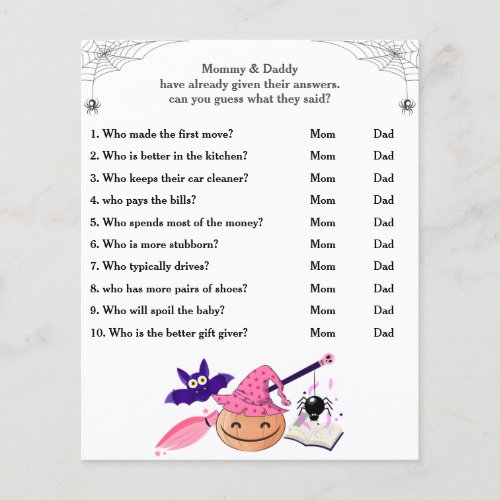 Little Witch Baby Shower Game Guess Who Mom or Dad