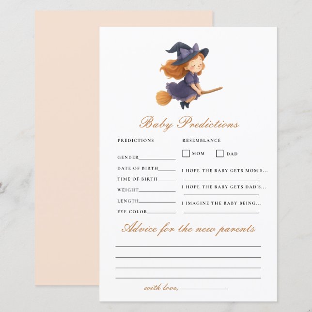 Little Witch Baby Shower Prediction Advice Game (Front/Back)