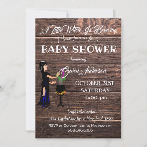 Little Witch Baby Shower Rustic Wooden Brown Invitation