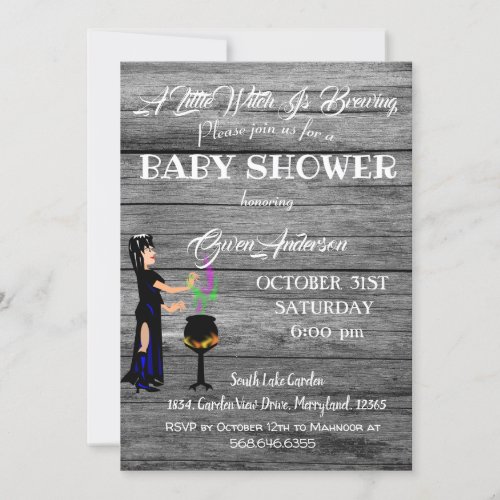 Little Witch Baby Shower Rustic Wooden Gray Invitation