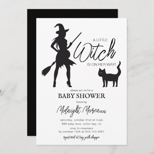 Little Witch Black Cat Halloween Baby Shower Invit Invitation