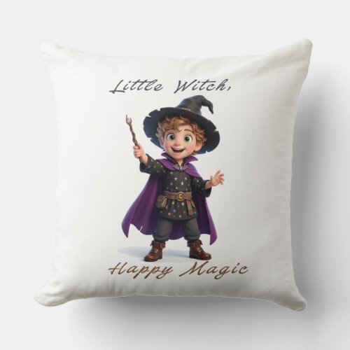Little Witch Boy Big Magic Cute Halloween Throw Pillow
