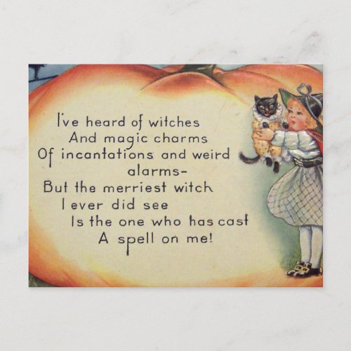 Little Witch  Cat Vintage Halloween Card Postcard