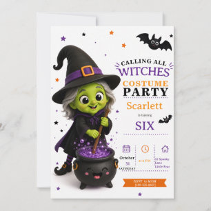 Little Witch Costume Party Cute Halloween Birthday Invitation