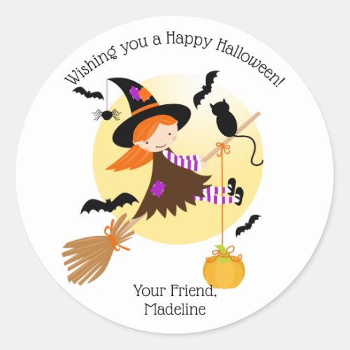 Little Witch Girl  Kids Halloween Sticker