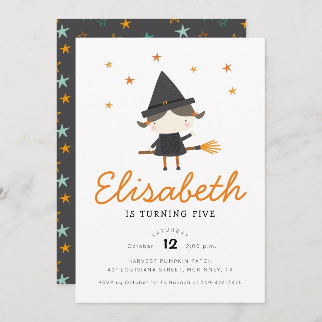 Little Witch Halloween Birthday Invitation (Front/Back)