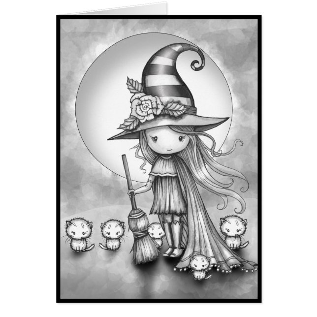 Little Witch Halloween Color Your Own Card (Front)