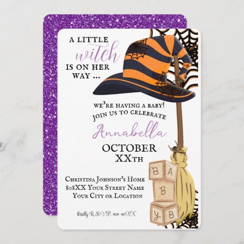 Little Witch Halloween Girl Baby Shower Invitation