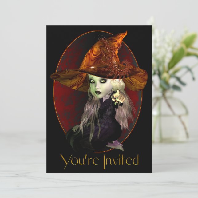 Little Witch Halloween Party Invitation (Standing Front)