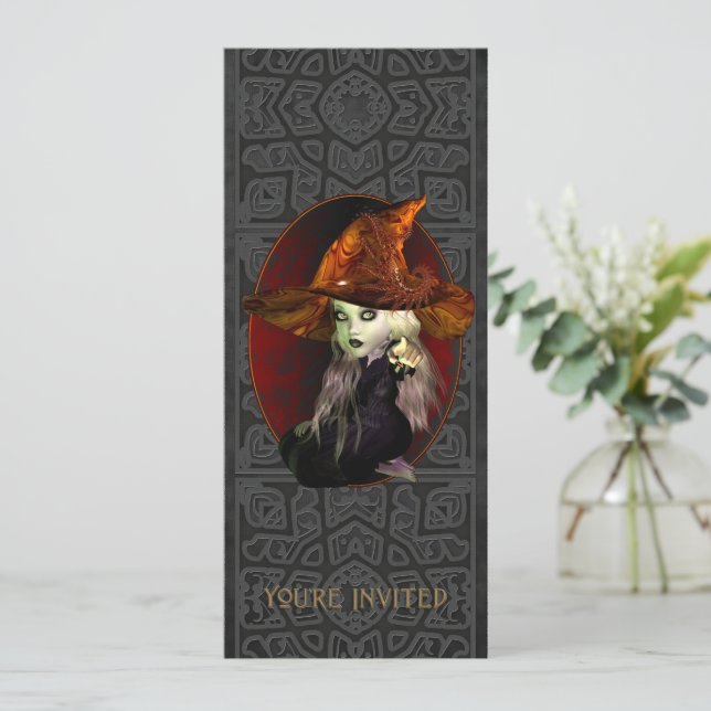 Little Witch Halloween Party Long Invitation (Standing Front)