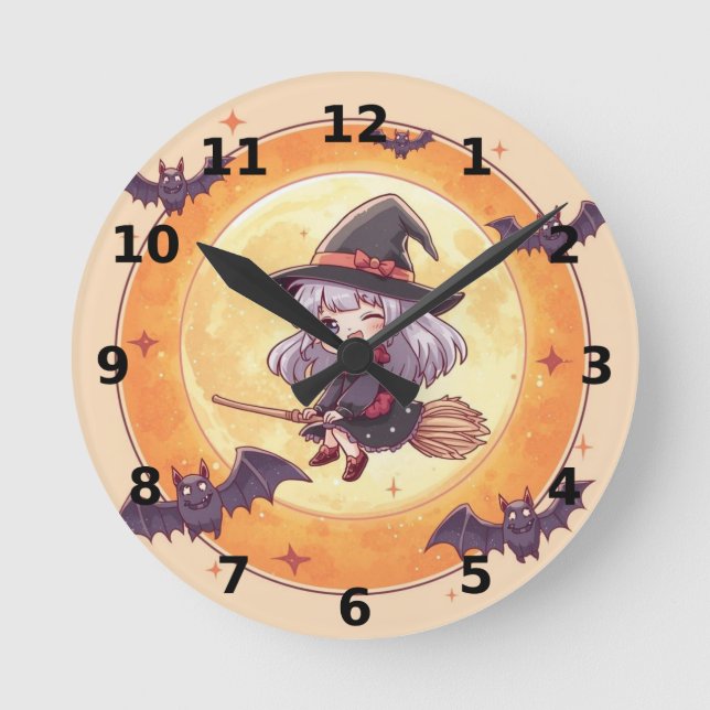 Little Witch Halloween Wall Clock (Front)