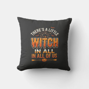 Little Witch Halloween Witch Typography Design_1 Throw Pillow