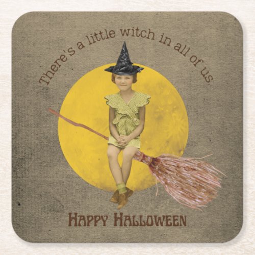 Little Witch In All of Us Halloween  Square Paper Coaster