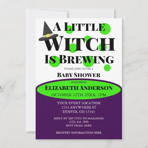 Little Witch is Brewing Halloween Baby Shower Invitation