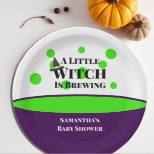 Little Witch is Brewing Halloween Baby Shower Paper Plates
