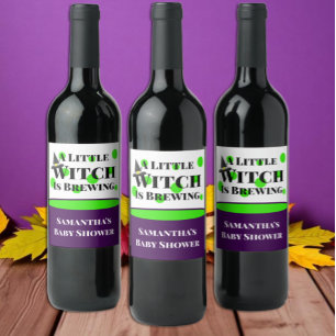 Little Witch is Brewing Halloween Baby Shower Wine Label