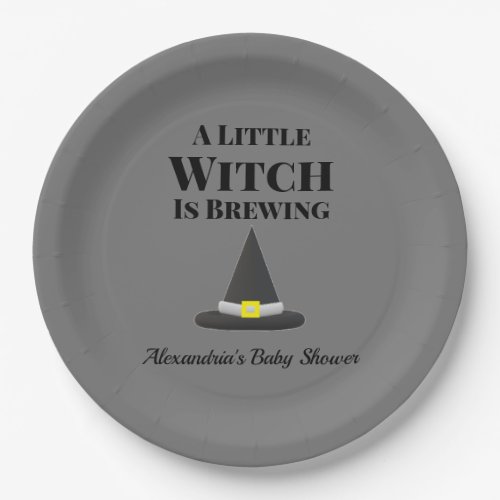 Little Witch is Brewing Halloween Pregnancy Paper Plates