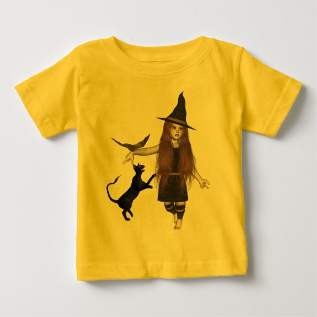 Little Witch Kid Pet Bat Scary Cat T-Shirt (Front)