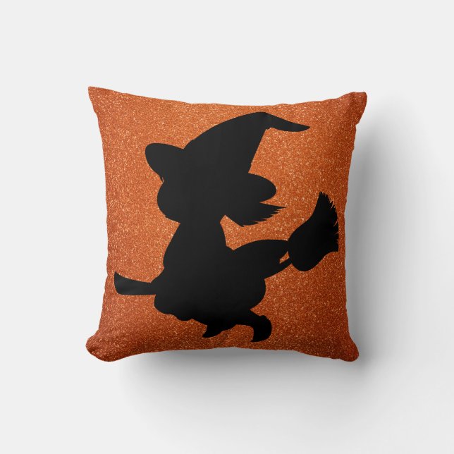 Little Witch Orange Faux Glitter Square Throw Pillow (Front)