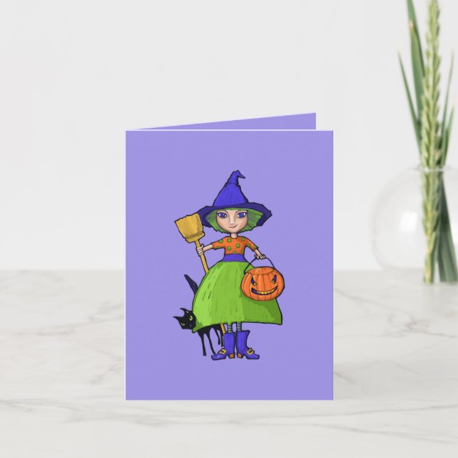 Little Witch purple Halloween Note Card (Front)